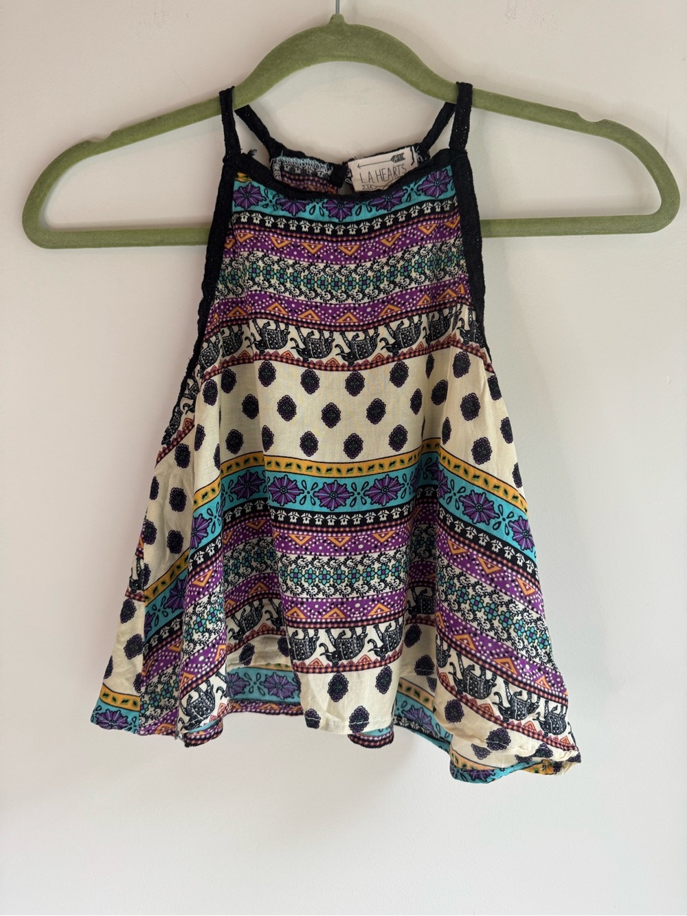 La Hearts Cream Multicolor Printed Cropped Tank